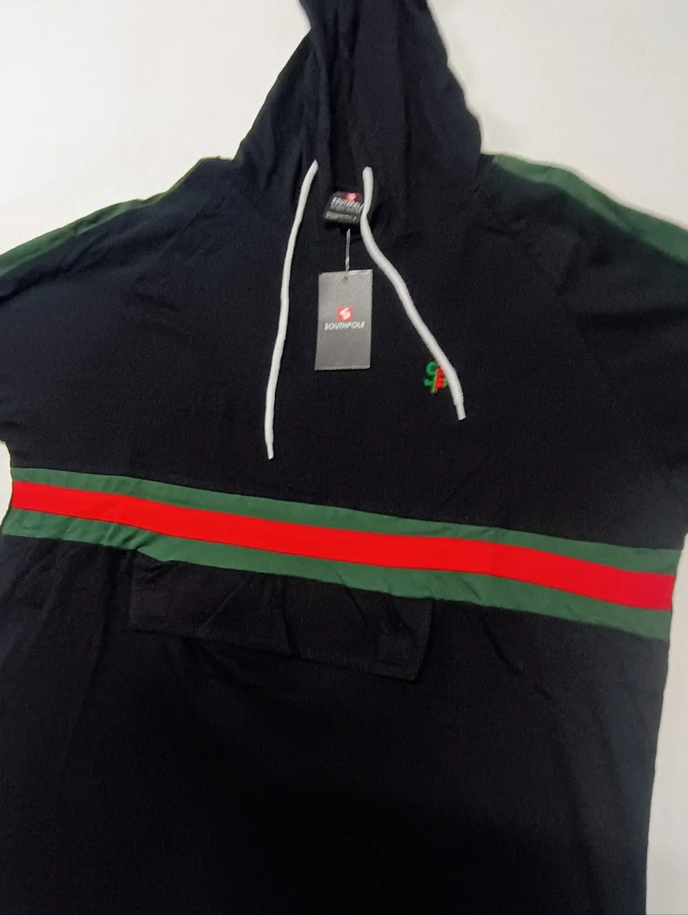South Pole Men's Size L  Hooded Tee with Green & Red Stripe - Somboror